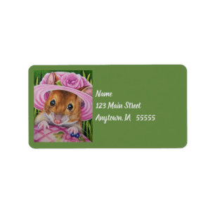 Mouse in Bonnet Found Pink Egg Watercolor Art Label