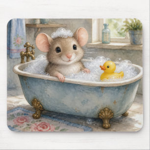 Mouse in Bubble Bath with Yellow Ducky Mat