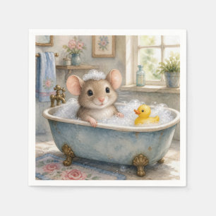 Mouse in Bubble Bath with Yellow Ducky Napkin