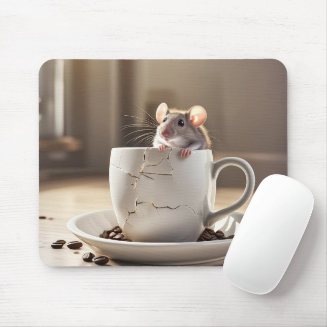 Mouse in Cracked Coffee Cup Mat (With Mouse)
