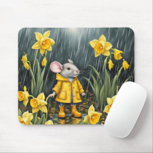 Mouse In Daffodils and Rain Mouse Mat