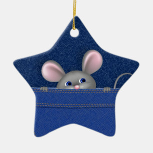 Mouse in Pocket Ceramic Tree Decoration