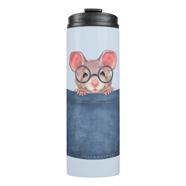 Mouse in pocket thermal tumbler (Front)