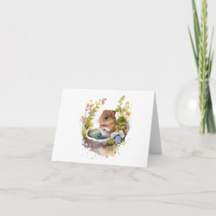 Mouse in Puddle with Flowers BLANK Card