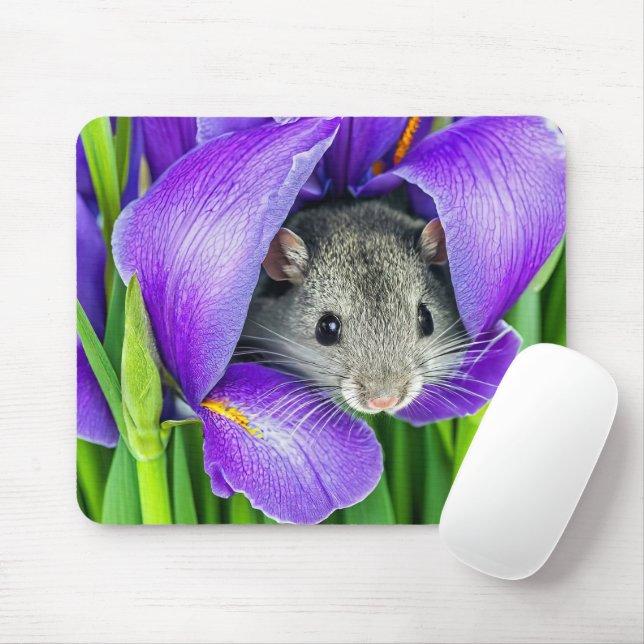 Mouse In Purple Iris Mouse Mat (With Mouse)