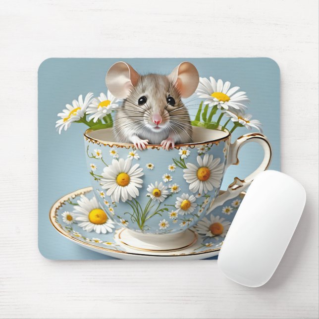 Mouse in Teacup With Daisies Mat (With Mouse)