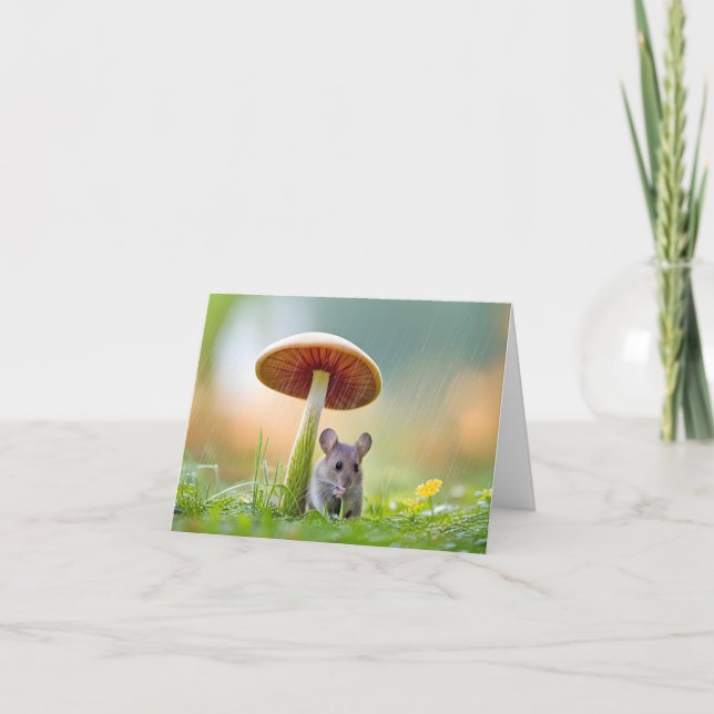 Mouse In The Rain Note Card (Front)