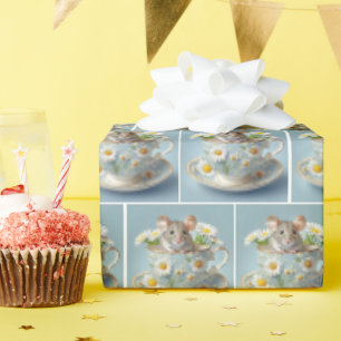 Mouse In Vintage Teacup Wrapping Paper