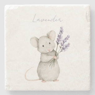 Mouse Lavender Flowers Stone Coaster