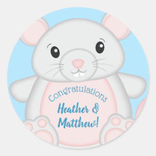 Mouse Mice Baby Shower Blue Classic Round Sticker
