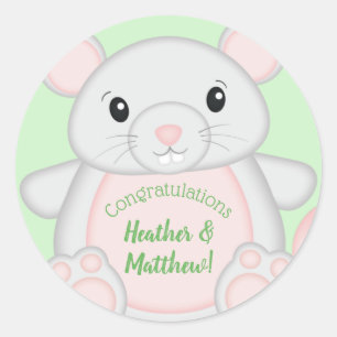 Mouse Mice Baby Shower Green  Classic Round Sticker