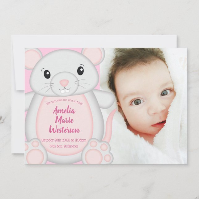 Mouse Mice Baby Shower Pink Invitation (Front)