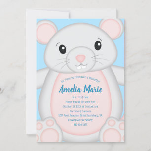 Mouse Mice Birthday Party Blue Invitation