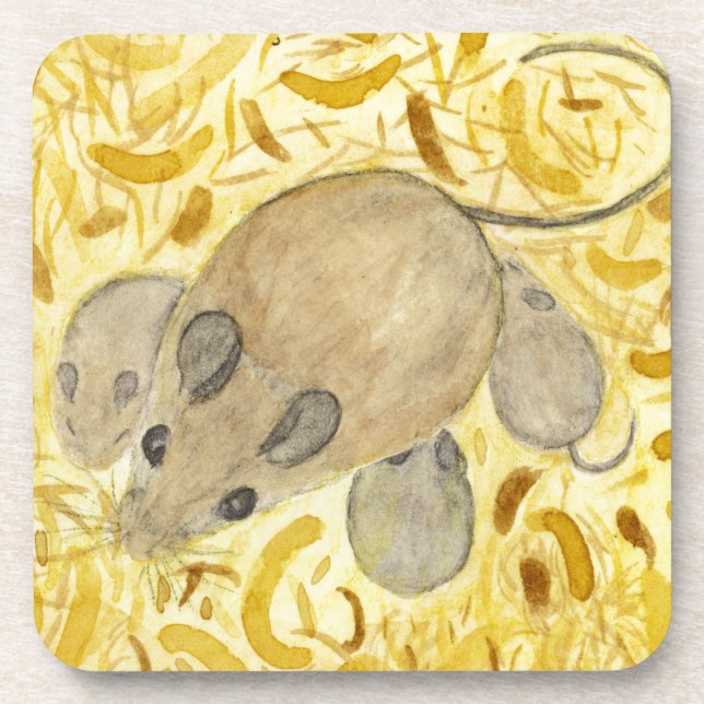 Mouse Nest Watercolor Coaster (Front)