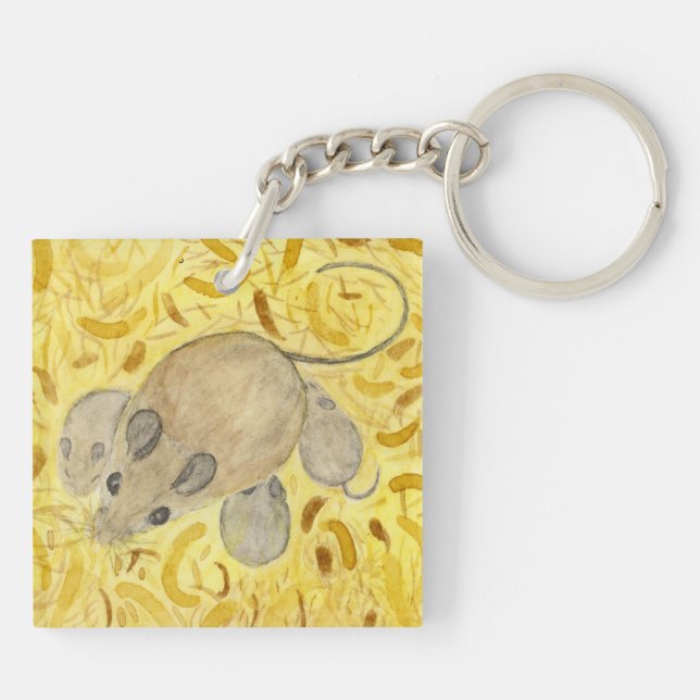 Mouse Nest Watercolor Key Ring (Back)
