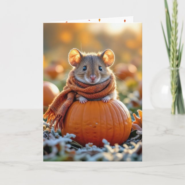 Mouse On an Autumn Pumpkin Card (Front)