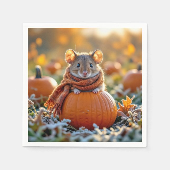 Mouse On an Autumn Pumpkin Napkin (Front)