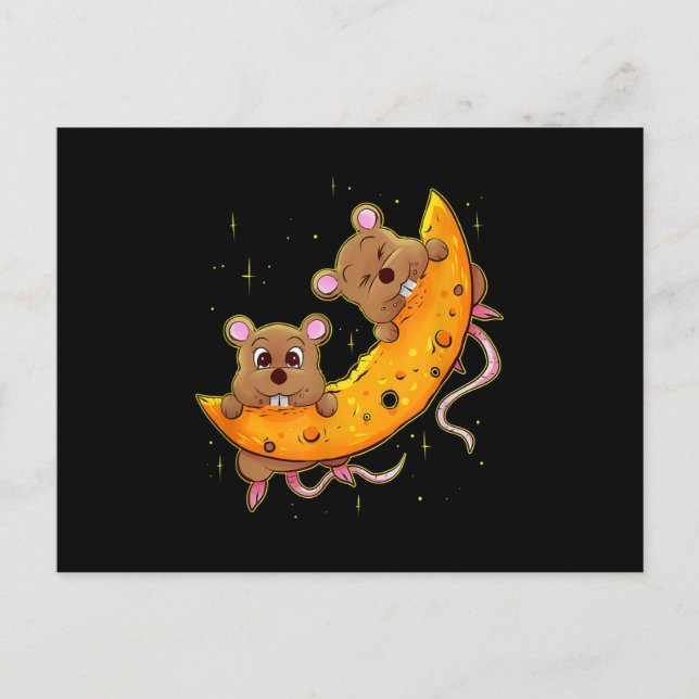 Mouse On Cheese Moon Gift Low Carb Diet Cheese Announcement Postcard (Front)