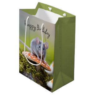 Mouse On Toadstool Birthday Medium Gift Bag