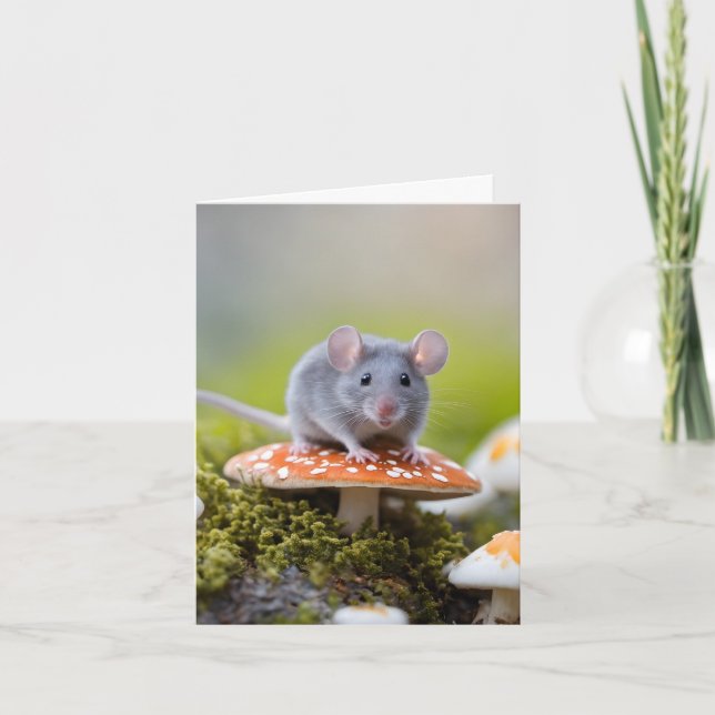 Mouse On Toadstool Note Card (Front)