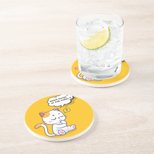 Mouse or Fish? – funny pet- Deep Thinking Cat Coaster (Side)