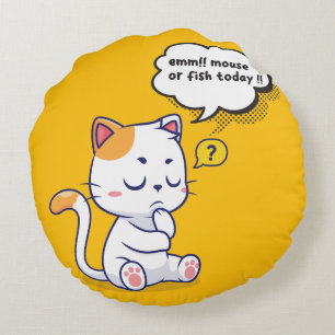 Mouse or Fish? – funny pet- Deep Thinking Cat Round Cushion