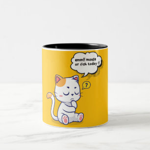 Mouse or Fish? – funny pet- Deep Thinking Cat Two-Tone Coffee Mug