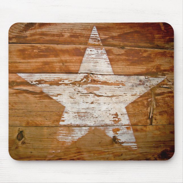 Mouse pad, Country Wood Grain Rustic White Star Mat (Front)
