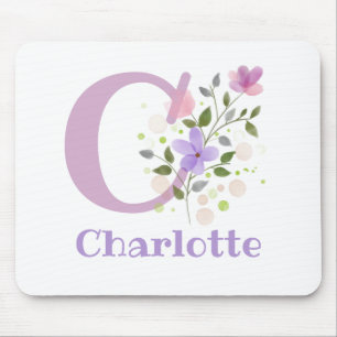 Mouse Pad Initial Plus Name & Flowers Design