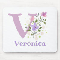 Mouse Pad Initial Plus Name & Flowers Design