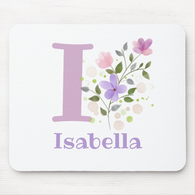 Mouse Pad Initial Plus Name & Flowers Design (Front)