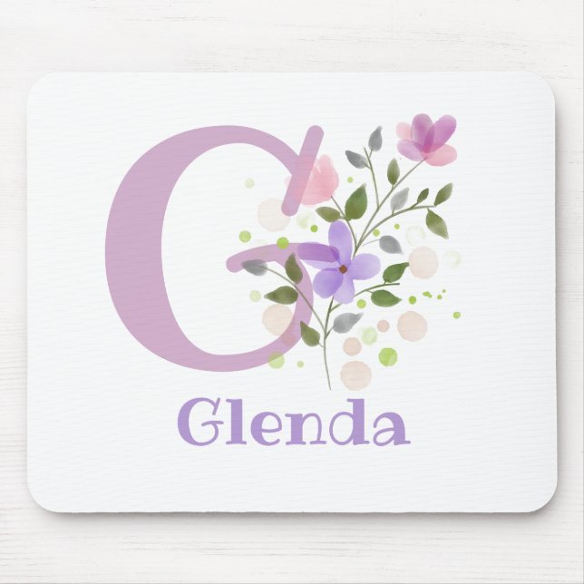 Mouse Pad Initial Plus Name & Flowers Design (Front)