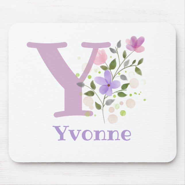 Mouse Pad Initial Plus Name & Flowers Design (Front)