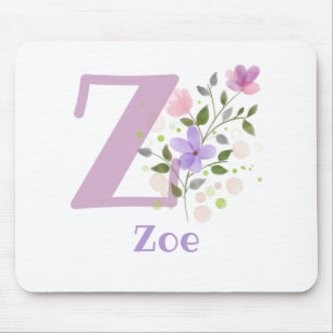 Mouse Pad Initial Plus Name & Flowers Design