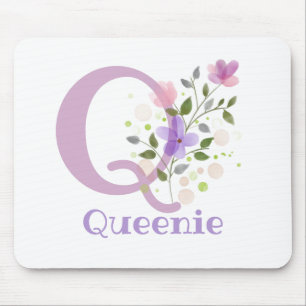 Mouse Pad Initial Plus Name & Flowers Design