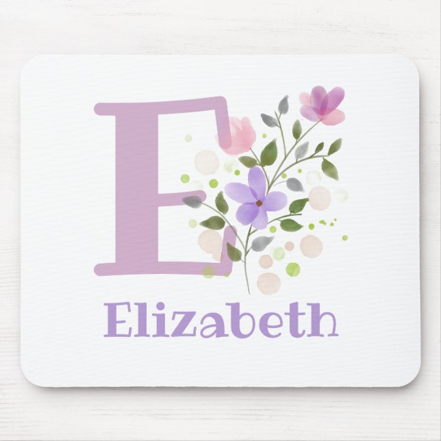 Mouse Pad Initial Plus Name & Flowers Design (Front)