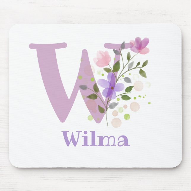 Mouse Pad Initial Plus Name & Flowers Design (Front)