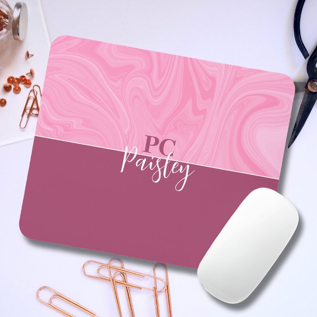 Mouse Pad - Monogram Pink Marble Two Tone (Creator Uploaded)