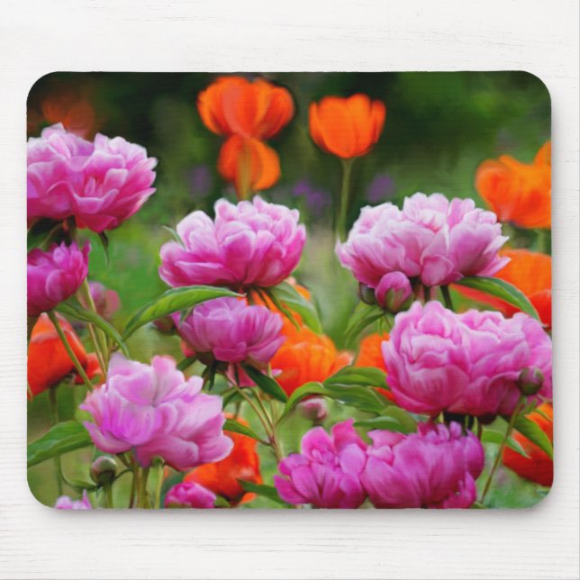 Mouse Pad Pink Peonies & Orange Poppies (Front)