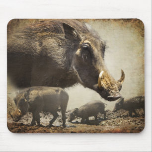 Mouse Pad Warthog with babies out of Africa