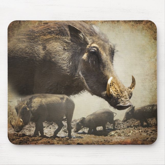 Mouse Pad Warthog with babies out of Africa (Front)