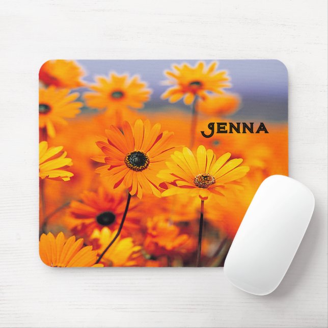 Mouse Pad with Gold Coloured Daisies (With Mouse)