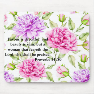 Mouse pad with scripture. Proverbs 31:30.