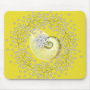 Mouse Pad with Shell & Daisies in Yellow
