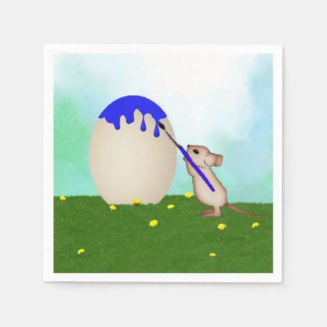 Mouse Painting An Easter Egg Paper Napkins (Front)