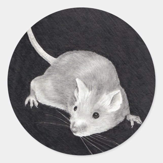 MOUSE: PENCIL REALISM ART CLASSIC ROUND STICKER (Front)