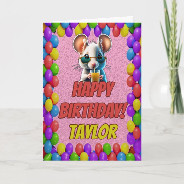 Mouse Personalised Fun Greeting Birthday Card (Front)