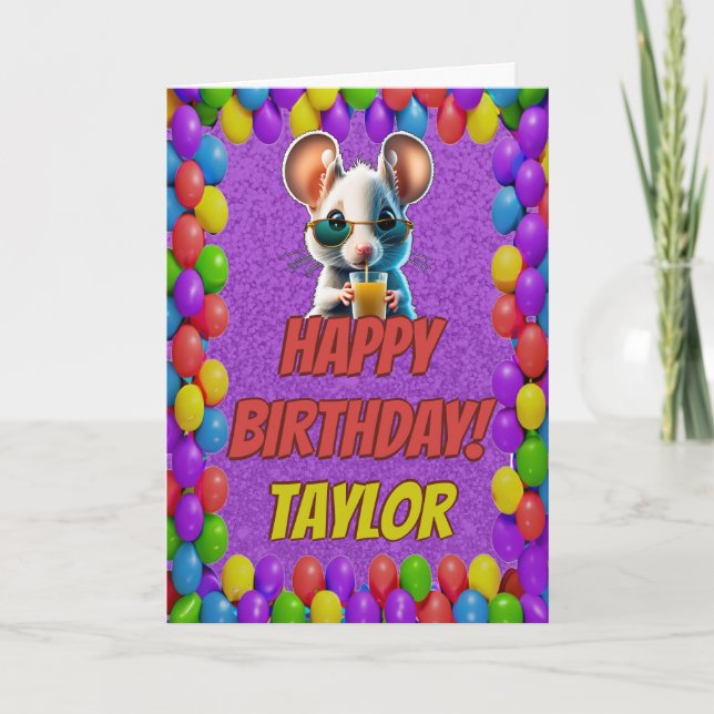 Mouse Personalised Fun Greeting Birthday Card (Front)