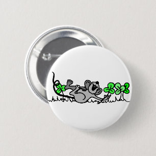 Mouse Playing In Shamrocks 6 Cm Round Badge