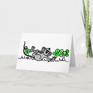 Mouse Playing In Shamrocks Card